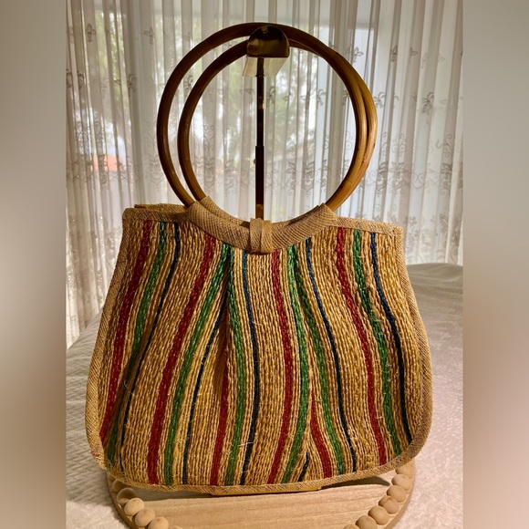 MISTER ERNEST - NWOT/Vintage - Handmade Woven Straw Multicolor Tote - Picture 2 of 8